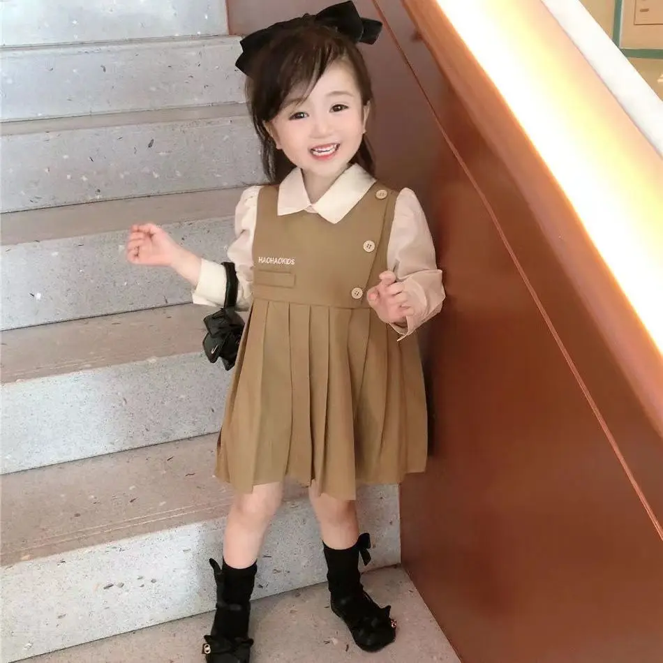 Girls\' Preppy Style Princess Dress Spring and Autumn Stylish Skirt Children\'s Korean Version Fashionable Autumn Dress