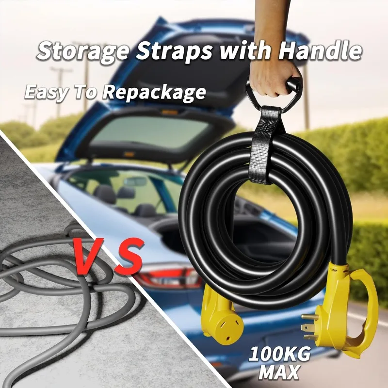 Prolunga per camper da 50 piedi e 30 A per esterni con impugnatura, cavo di alimentazione per camper STW flessibile e resistente calibro 10/3 impermeabile con cavo O