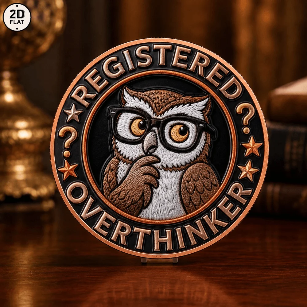 1pc Registered Overthinker Wise Owl 1OZ Pure Copper Challenge Coin Color Print Intellectual Owl Cartoon Medal Funny Art Gifts