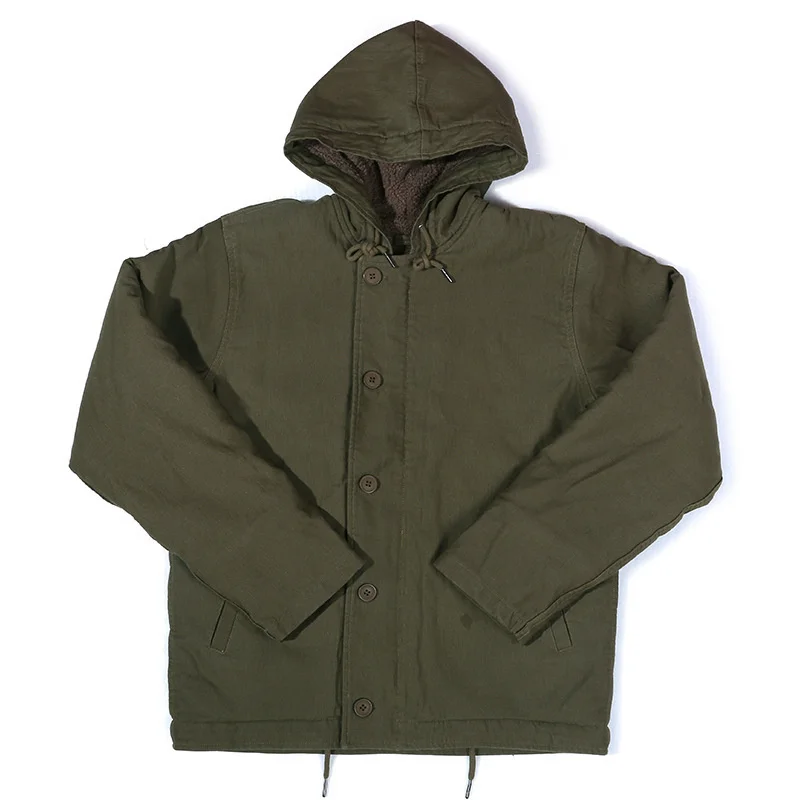 

Spring Autumn Navy N-1 Even Hat Deck Jacket Outdoors Camping Tactical Military Sport Thickness Man Lamb Cotton Cashmere Coat