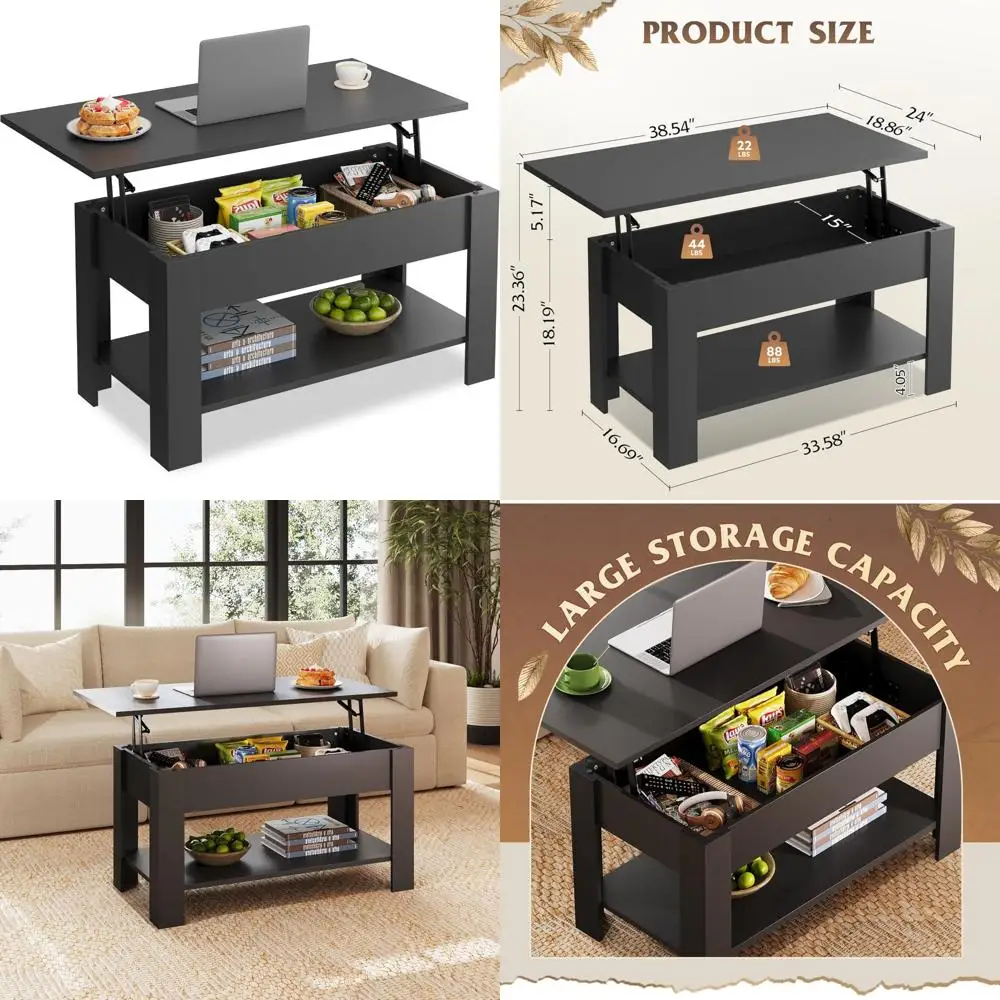 

Lift Top Coffee Table 39 with Storage Shelf and Hidden Compartment for Living Room, Office Use