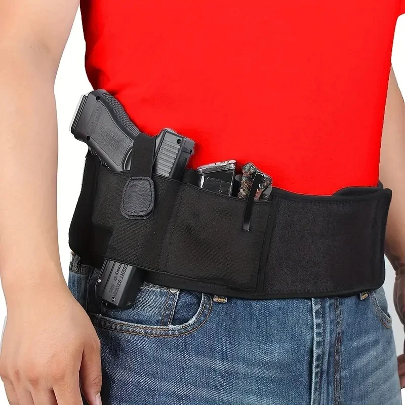 Waist Band Belt for Outdoor Hunting Fitness Defense Use Tactical Belly Gun Holster Portable Hidden Phone Bag Concealed Carry