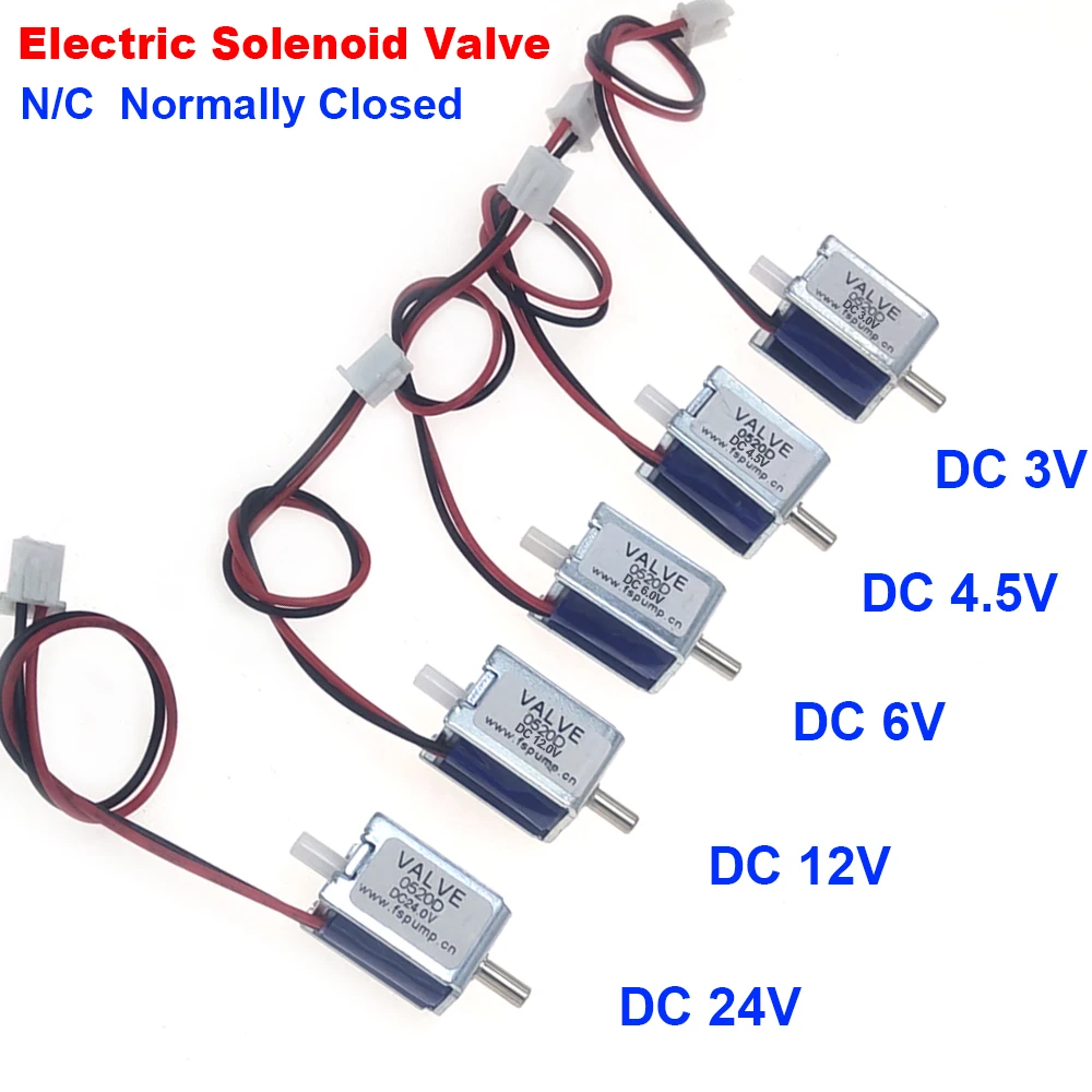 DC 3V/ 4.5V/ 6V/ 12V/ 24V Small Mini Electric Solenoid Valve N/C Normally Closed 2-way Gas Air Valve Micro Solenoid Valve