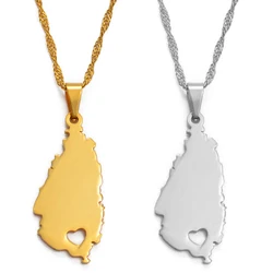 Anniyo SMALL Heart Saint Lucia Map Necklace for Women/Girl Gold Silver Color Jewelry St. Lucia Pendant #013821