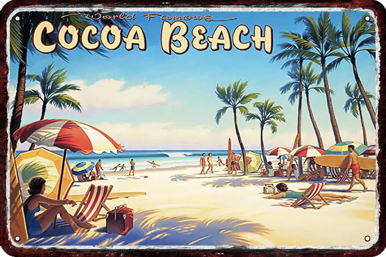 CARNIBELLE Cocoa Beach Vintage Metal tin Sign Metal Wall Decor Retro Art Tin Sign Look Funny Decorations for Home Kitchen Garage