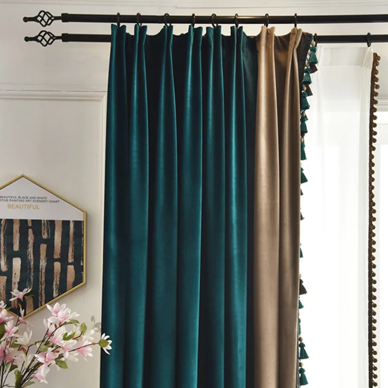 

Custom Size Fashion Luxury European Velvet Green Curtains for Bedroom Living Dining RoomCurtains Blackout Custom Decoration