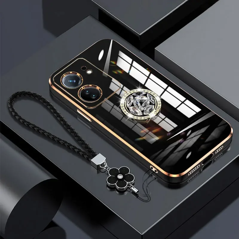 Redmi 13C 4G Case Luxury Diamond Ring Cover For Xiaomi Redmi 13C 13 C 12C 10C 9C Phone Case With Lanyard Plating Case redmi13C