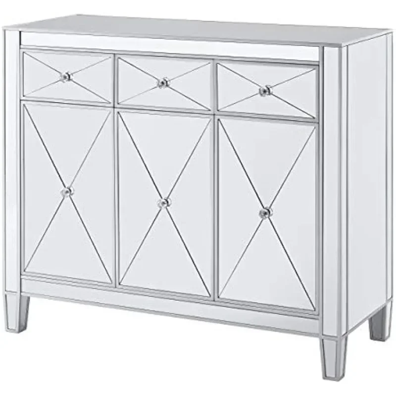 Mirage Cabinet, Mirrored with matte silver trim