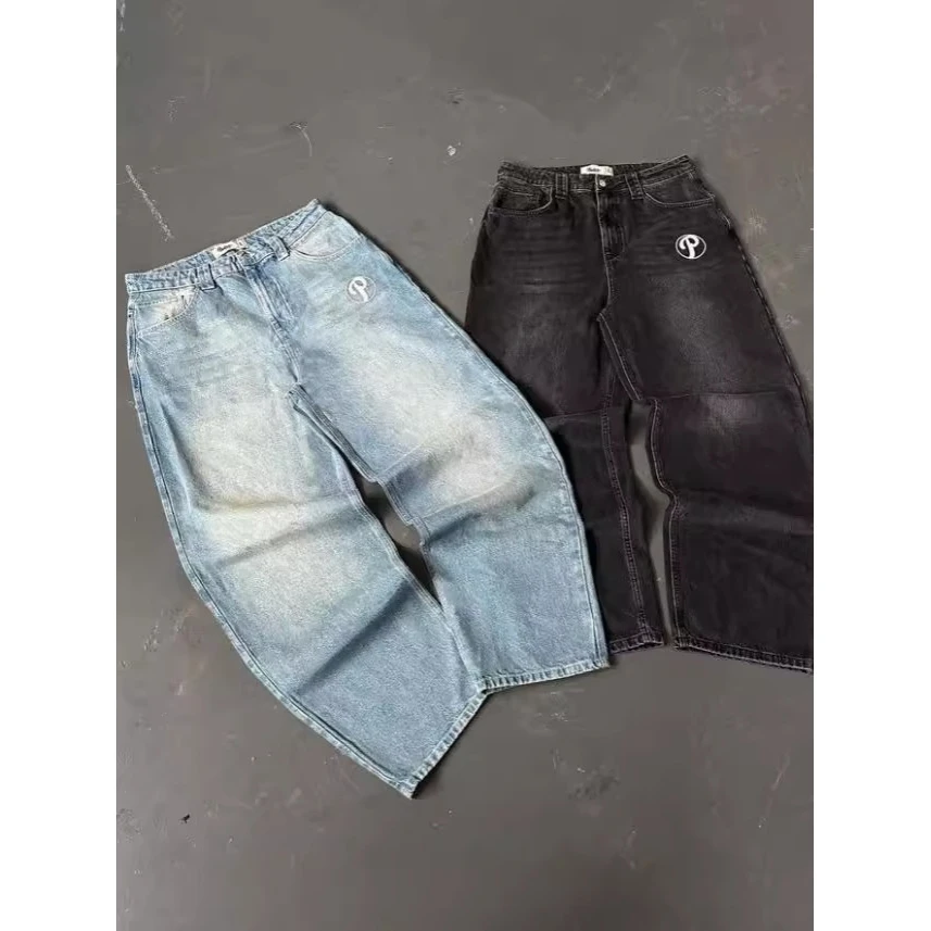 

Street Style Y2K Embroidered Fashion Loose Straight Leg Men's Jeans Washed out Vintage Denim Casual Straight Tube Long Trousers