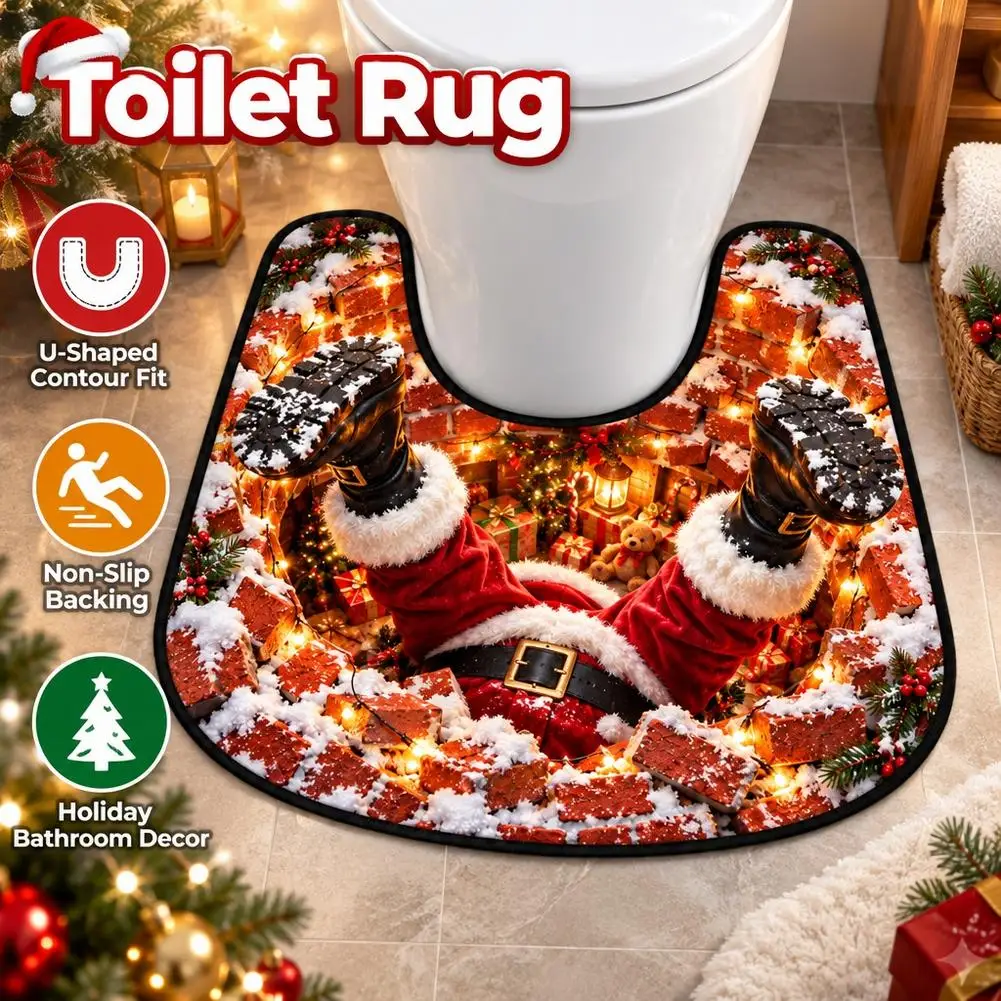 Christmas Diatomite U Shape Toilet Floor Mat Quick Absorb For Guest Bathroom Xmas Home Restroom Decor Accessory 40 x 60 cm