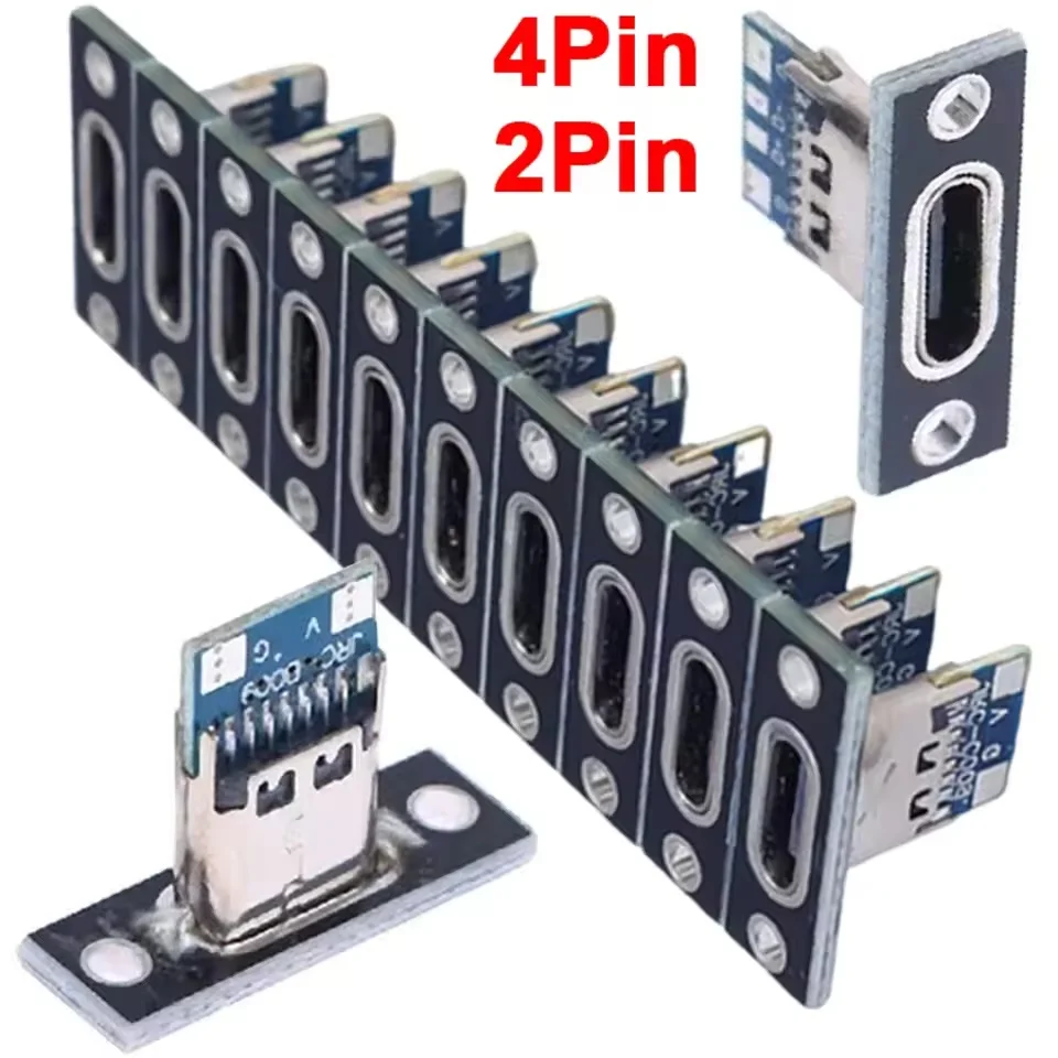 5/20Pcs USB Jack 3.1 Type-C 2Pin 4Pin Female Connector Jack Data Charging Port Small Electrical Charging Base with Fixing Plate