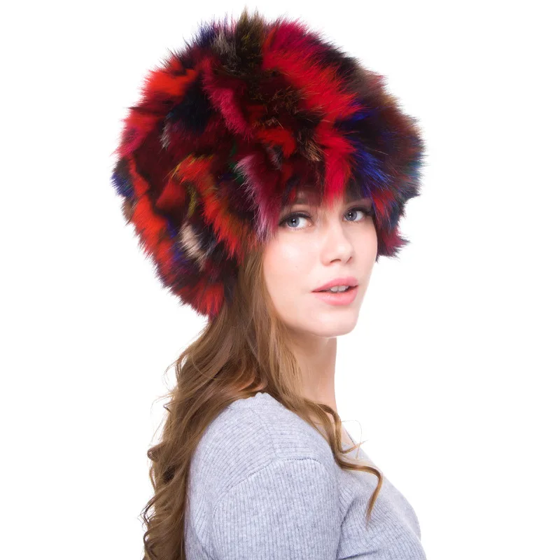 High Quality Hot Selling Fox Fur Color Blocked Fur Hat for Women Autumn and Winter Red Fox Fur Hat
