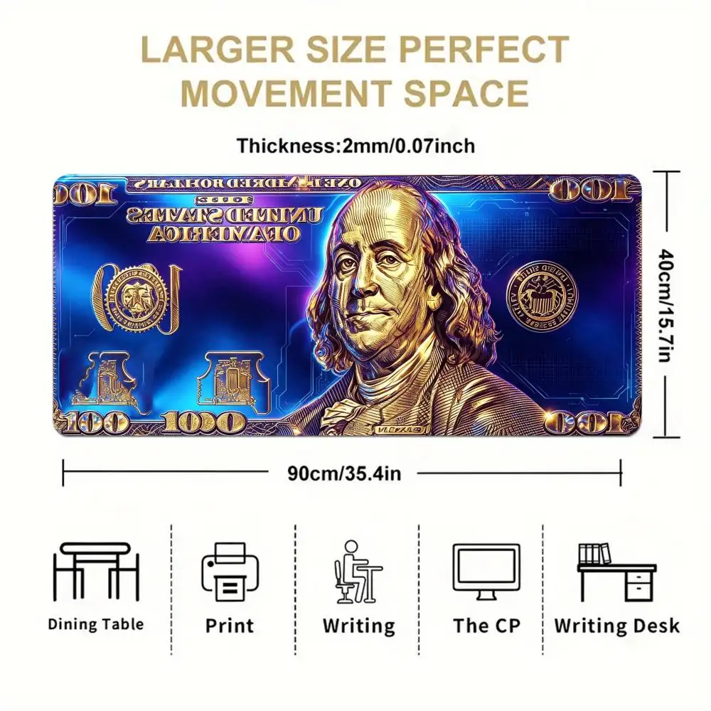 Antique Gold Black One Hundred Dollar Bill Print Table Mat Fit Office Desktop Laptop Daily Game Card Pad