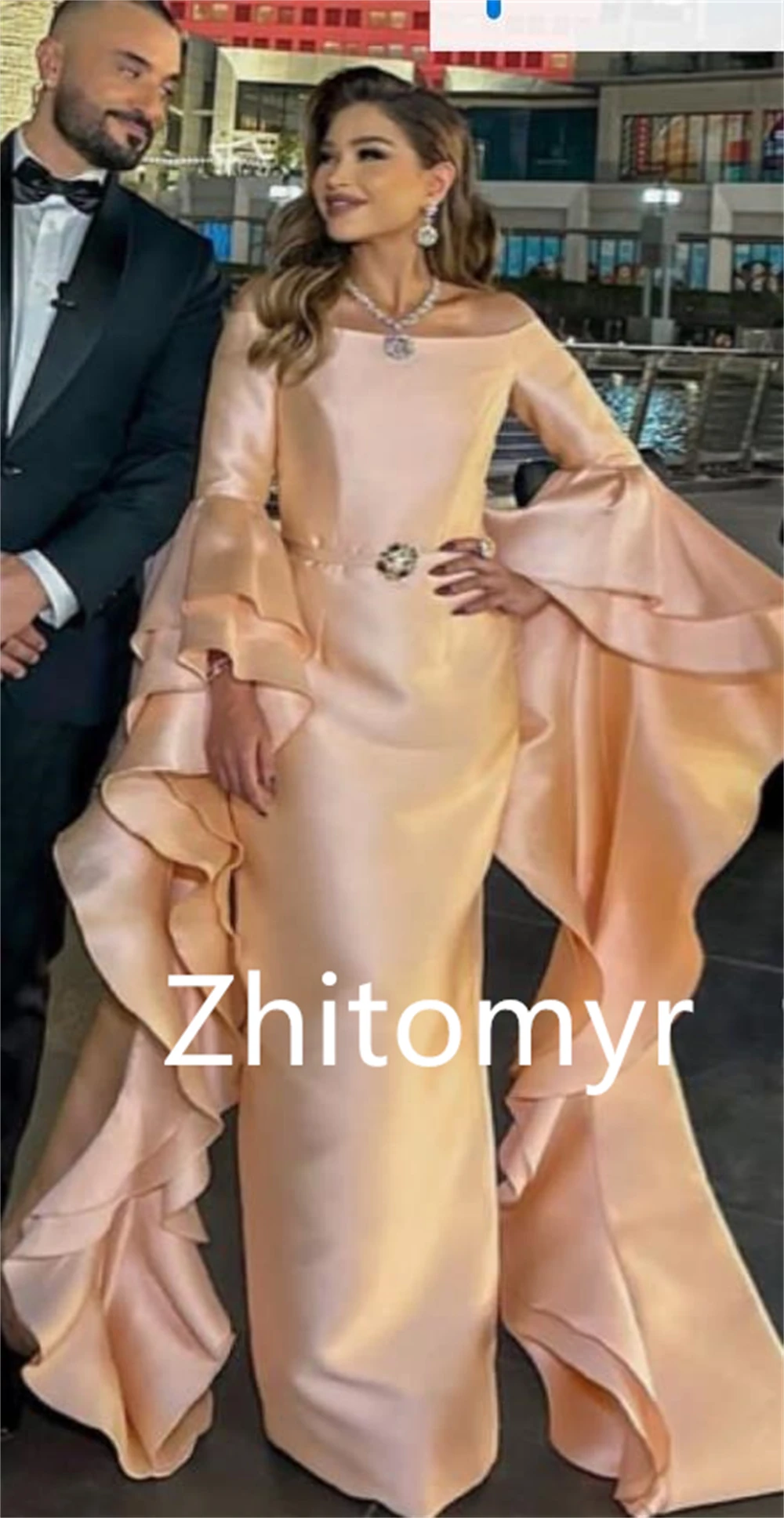 Customized Fashion Prom  Sexy Casual  Off-the-shoulder Sheath Formal Ocassion Gown Floor length Skirts Charmeuse Evening Dress 프