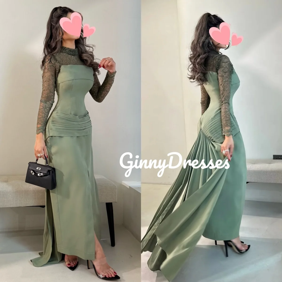 

Party Dresses Column Customize Evening Dress Scoop Neckline Floor-Length Lace Zipper Up Long Sleeves Birthday Dresses Luxury