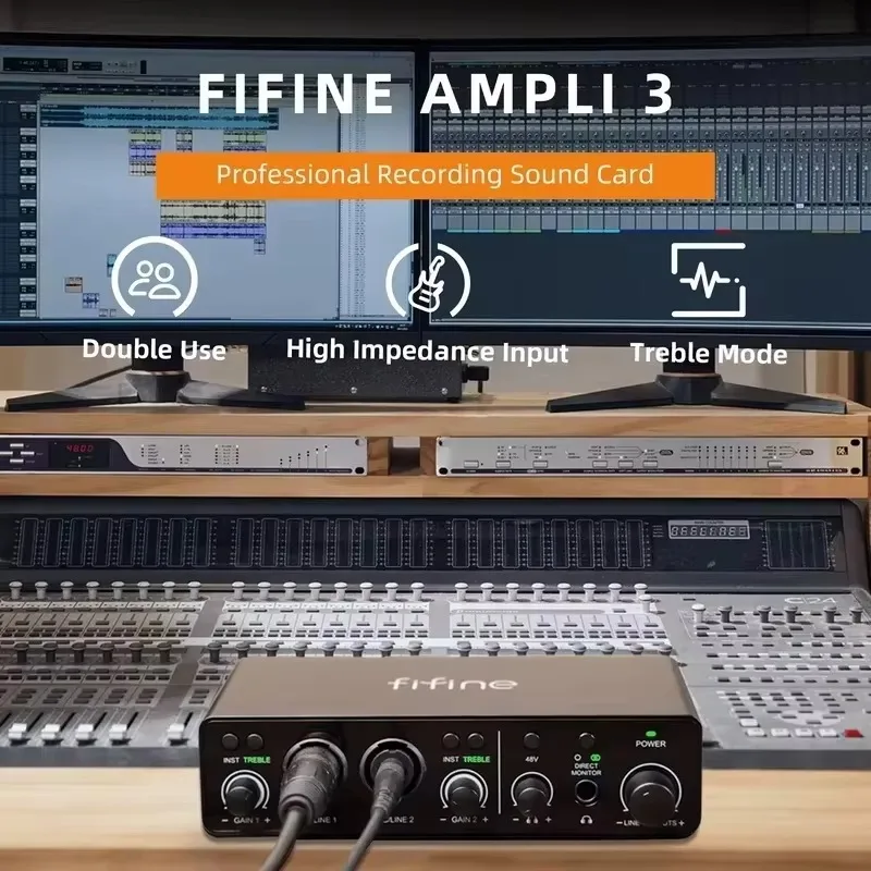 for Ampli3 Type C 2 in 2 out Audio Interface USB Sound Card Mixer 44.1KHz-192KHz 16/24-bit Treble for Desktop Live Computer