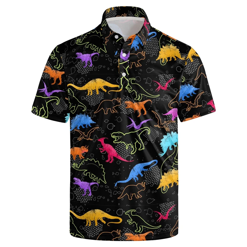 3d Printed Cat Dinosaur Polo Shirt Men Summer Animal Chicken Pattern Short Sleeves Loose T Shirts Tops Casual Button Lapel Tees