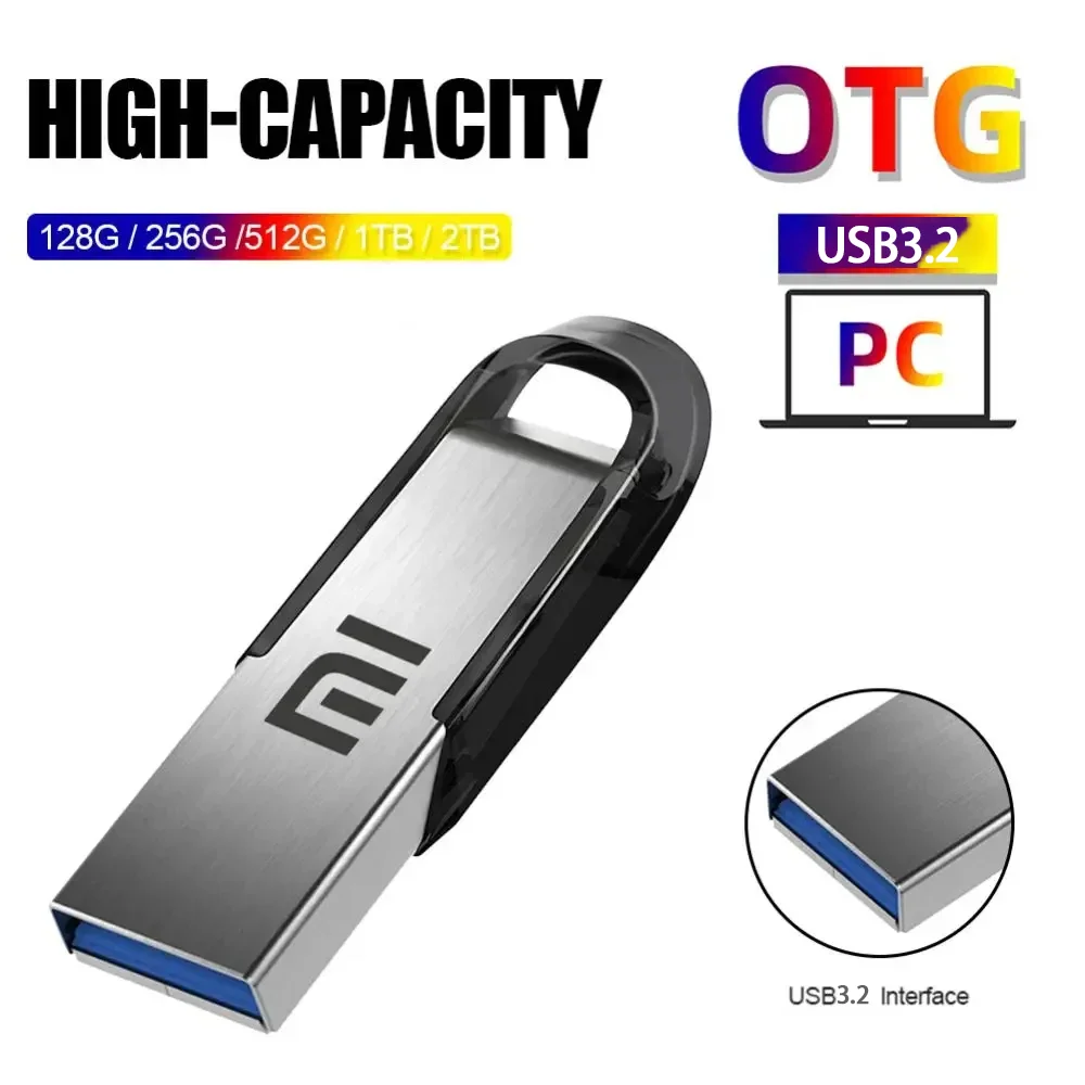 Xiaomi USB 3.2 Clé USB 2 To 1 To Haute Vitesse Pen Drive 512 Go 64 Go Adaptateur TYPE-C Pen Drive Métal Étanche Clé USB Disque Flash