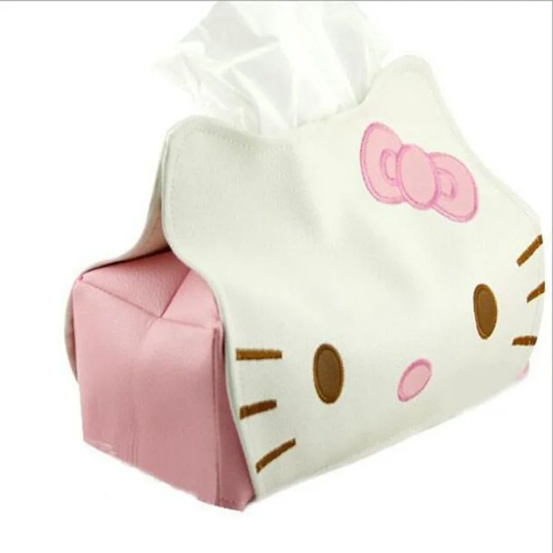 Hello Kitty lindo y de alta belleza bolsa de pañuelos de Pu Kt gato caja de pañuelos de cuero conjunto sala de estar caja de papel higiénico chica escritorio dormitorio