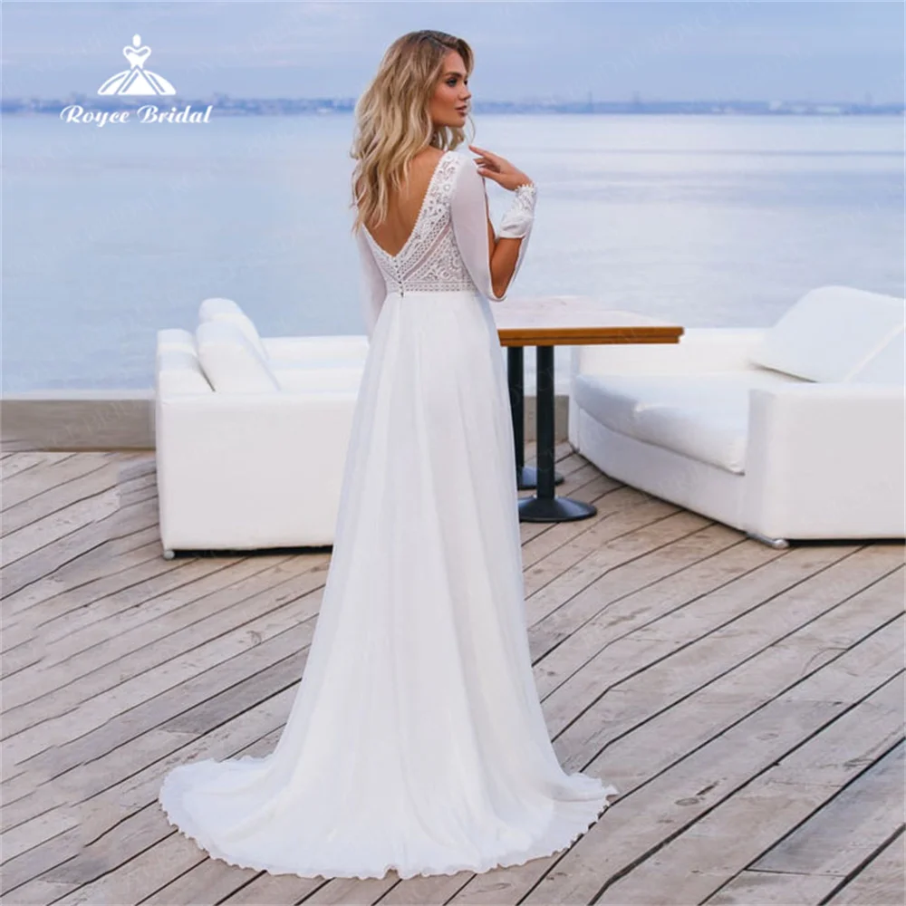 Bohemain 2024 Wedding Dresses V Neck Split Sleeves Simple A Line Vestidos De Novia Lace Sweep Train Bridal Gown Vestido Blanco