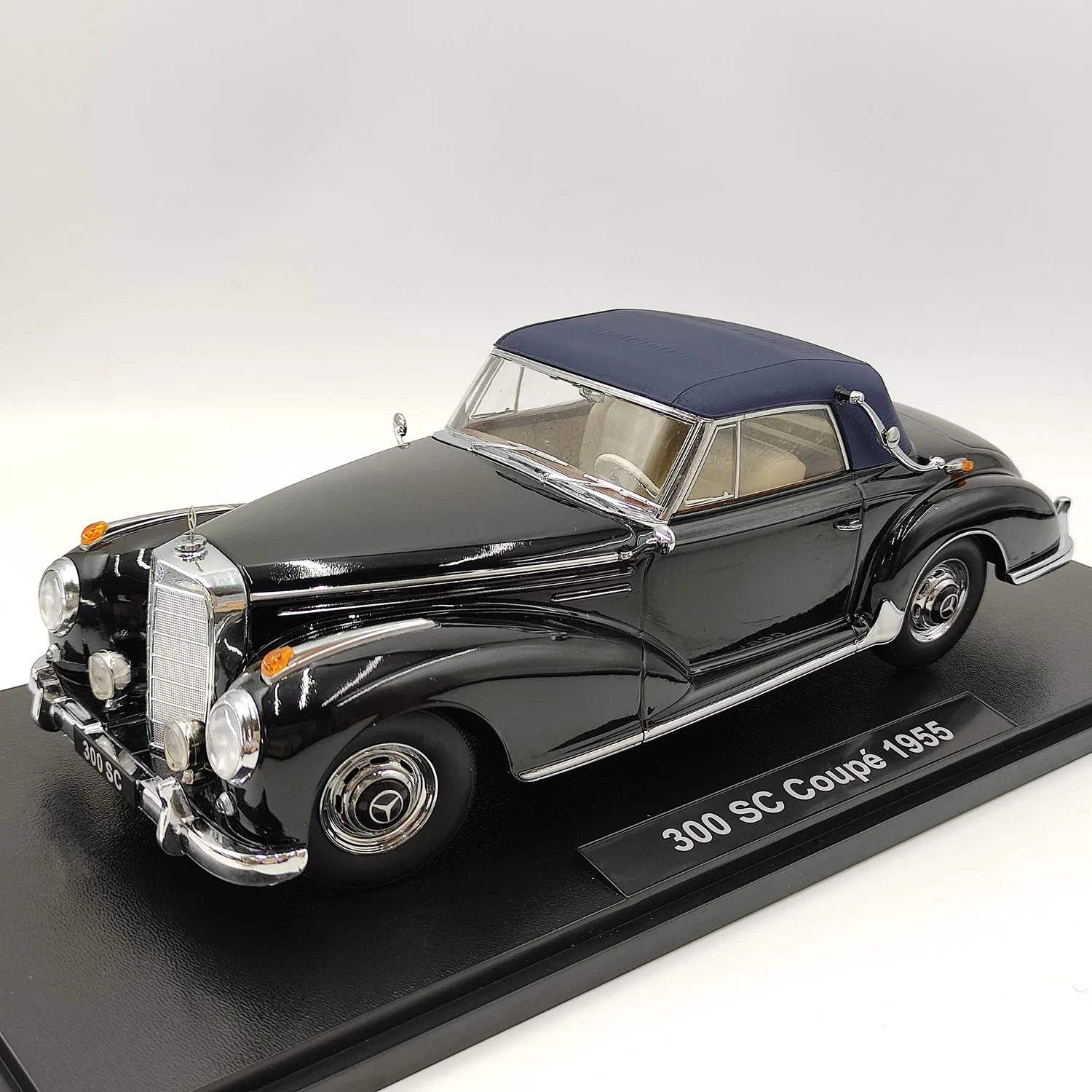 

Diecast KK 1/18 Scale 300 SC Coupe 1955 Blue Soft Top Full Cover Vintage Alloy Car Model Collectible Toy Gift Souvenir Display