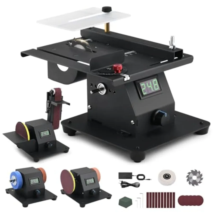 

4-1 Mini Multi-functional Table Saw with Voltage LED Display and 7 Speed Adjustable Mini Table Saw for Crafts with 10 Sanding B
