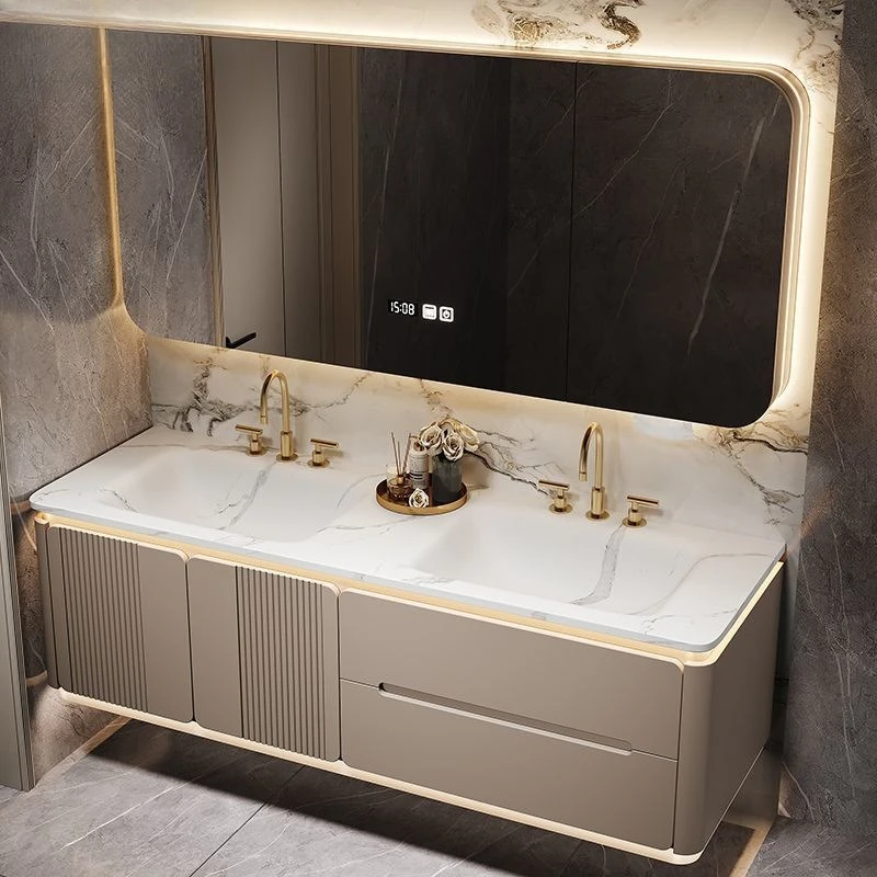 Bathroom Cabinet Oak Toilet Wash Sink Washbasin Cabinet Combination Slate Hot Bending Seamless Integrated Double Basin