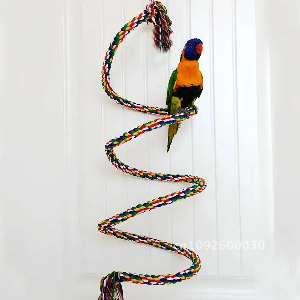 

1m/1.5m/2m Parrot Bird Toys Standing Colorful Cotton Rope Bird Climbing Toy Toy Decoration Parrot Rope Twisted Cage Bell Bird