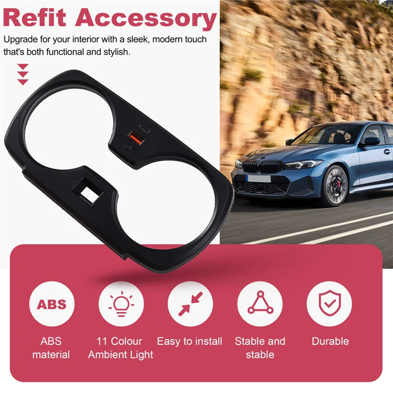 

11 Colours LED Cup Holder Frame For BMW 3 Series G20 I3 I4 2020-2024 Car Ambient Light Car Interior Mouldings-Boom