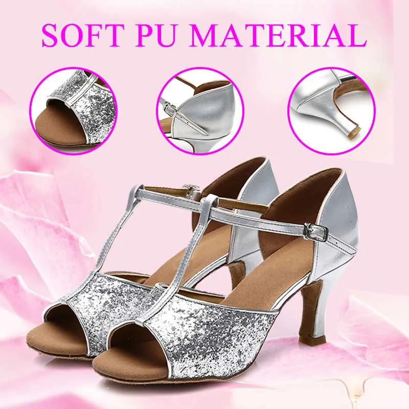 Latin Dance Shoes Girls Ballroom Latin Tango Dance Shoes heel 7.5cm / 5.5cm Sales Silver Gold Womem\'s  Dancing Shoes wholesale