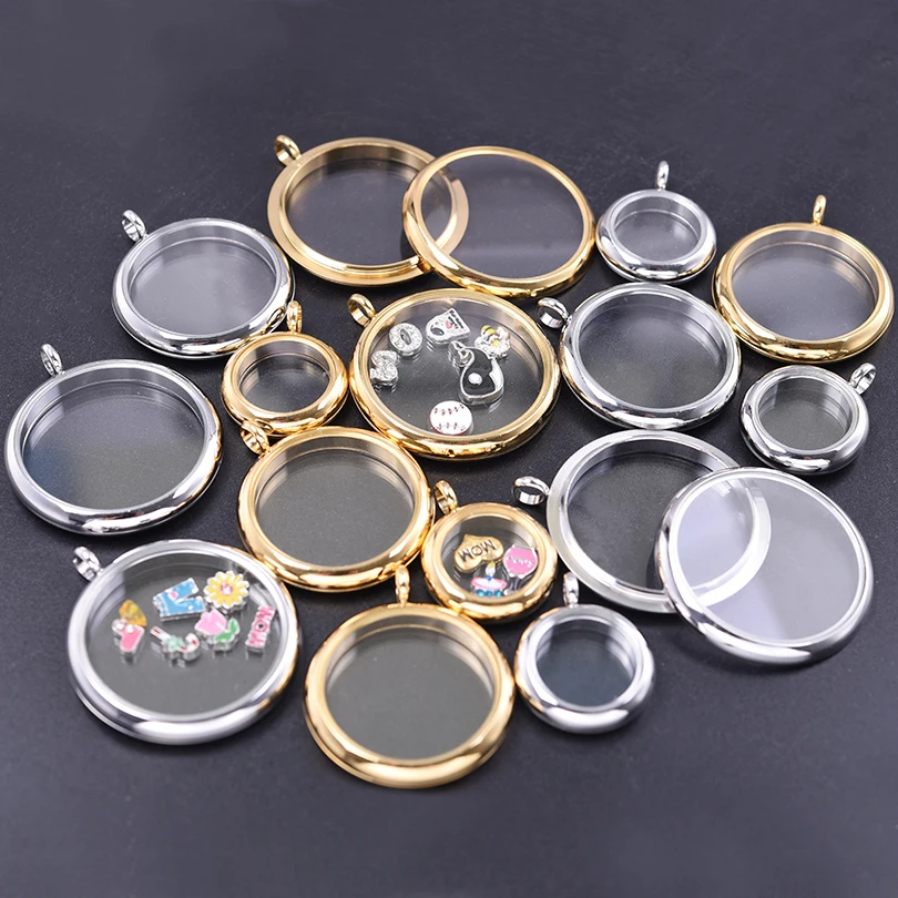 1Pc No Fade Various Styles Glass Medaillon Coin Bezel Pendant Jewelry Materiales Round Living Cremation Ashes Locket Colgantes