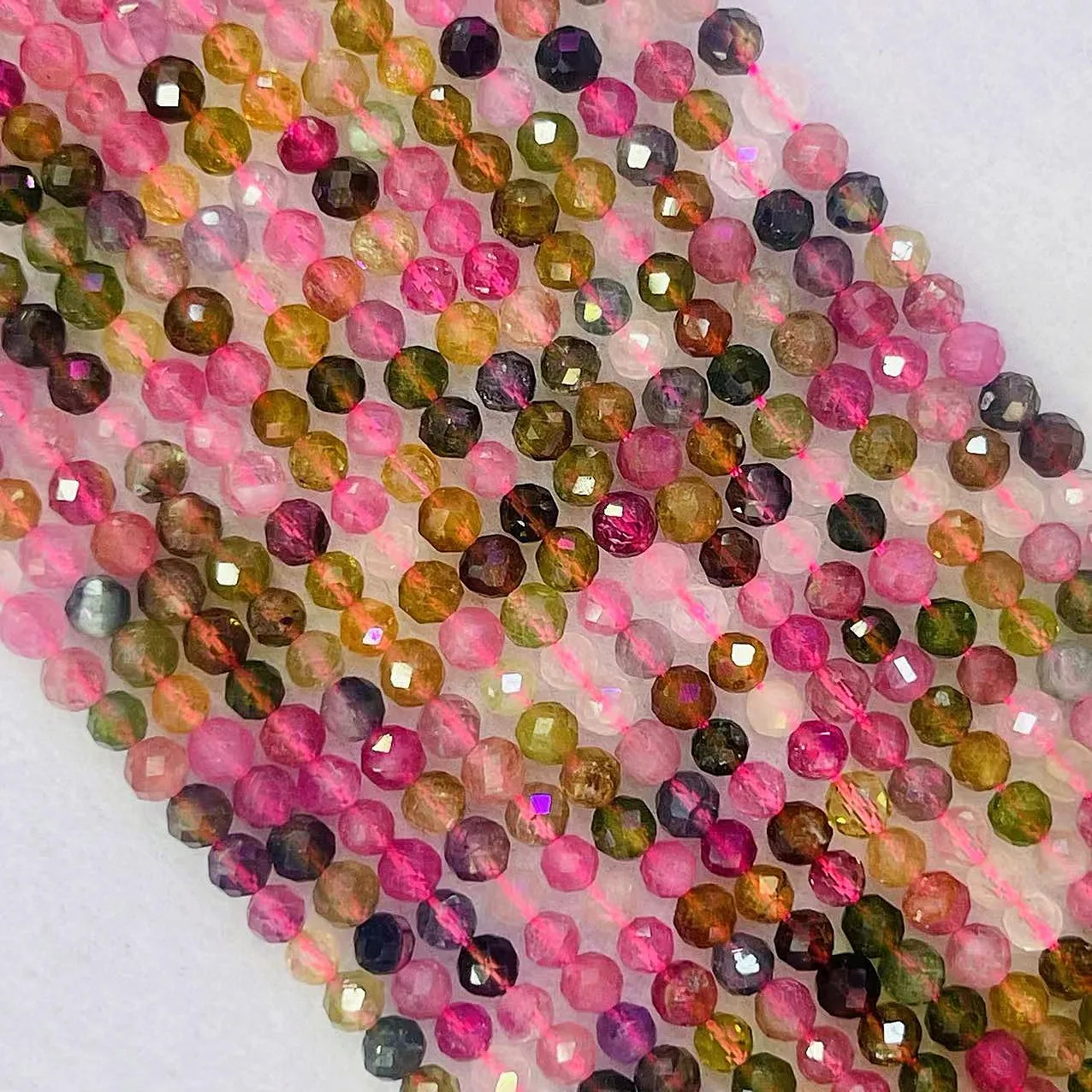 

100% Noble Natural Ranbow Tourmaline Stone Gemstone 3MM Round Faceted Loose Spacer Beads Strands High Quality For DIY Jewelry