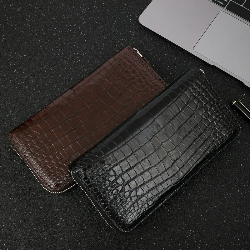 New Fashionable British Style Splice Free Crocodile Belly Leather Zipper Handbag Card Bag Medium To Long Men's Purse Men Wallets