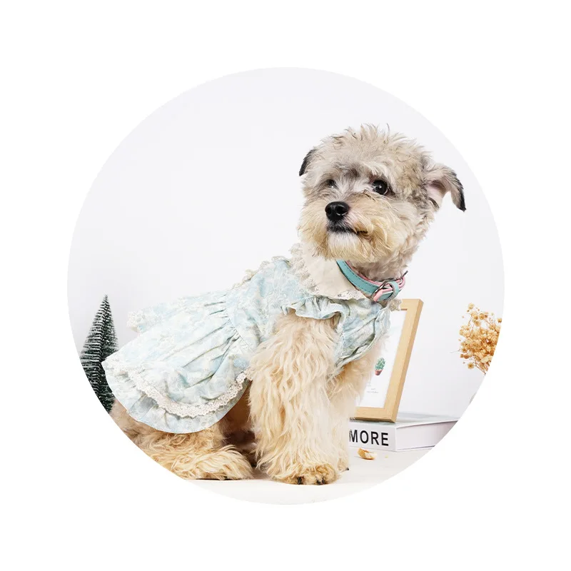 

Французское винтажное платье для кошек и собак, одежда для питомцев, с цветочным принтом, в стиле Лолита, с воротником-стойкой, милое и очаровательное платье