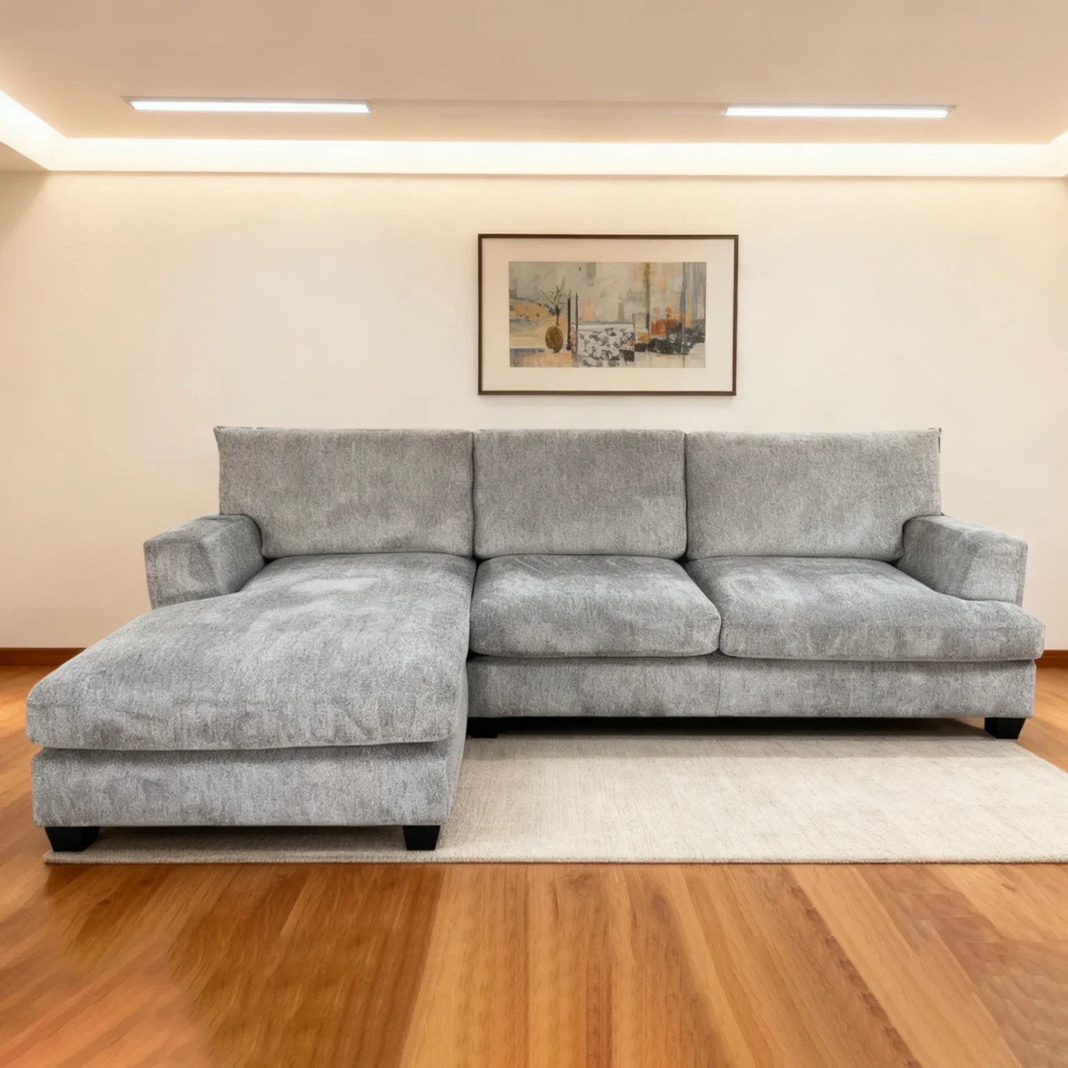 Modern Home Living Room Sofa Set Furniture Linen Cream Beige Fabric L-shaped Corner Modular Sofa Combination Sofa