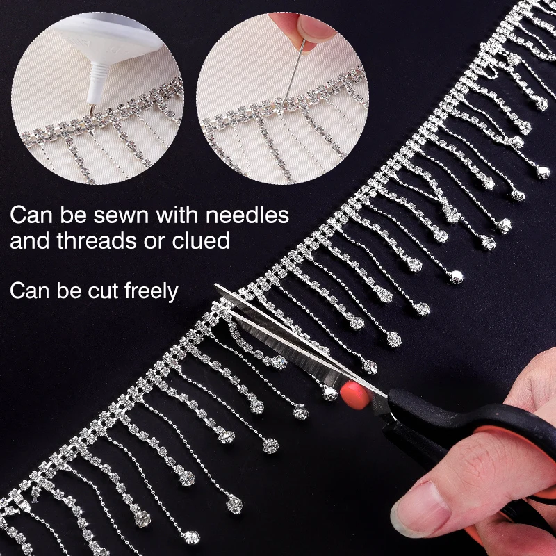Ducrystal 45/90cm Crystal Tassel Claw Chain Sewing/Glue on Clear Rhinestone Decorative Chain Craft Wedding Dress DIY