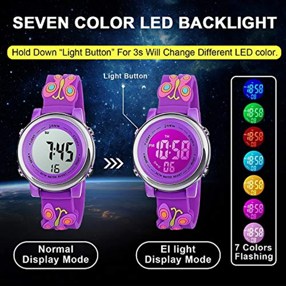 Kids Watch 3D Cartoon Toddler Wrist Digital Watch Waterproof 7 Color Lights with Alarm Stopwatch for 3-10 Year Boys Girls Child