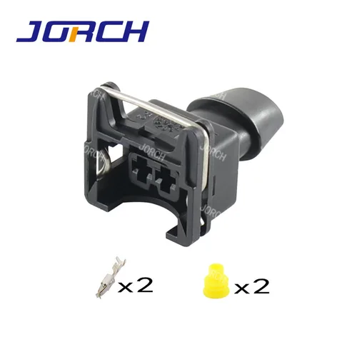 Imagen 2 del producto 1 Juego de conector de inyector de combustible AMP Tyco de 2 pines, enchufe impermeable de potencia Junior (mini temporizador) con bota de goma para coches