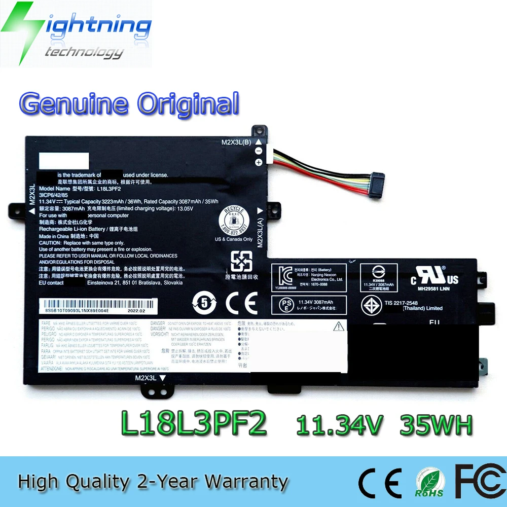 العلامة التجارية الجديدة حقيقية الأصلي L18L3PF2 11.34V 35Wh بطارية الكمبيوتر المحمول لينوفو IdeaPad S340-14IWL S340-15IWL L18L3PF1