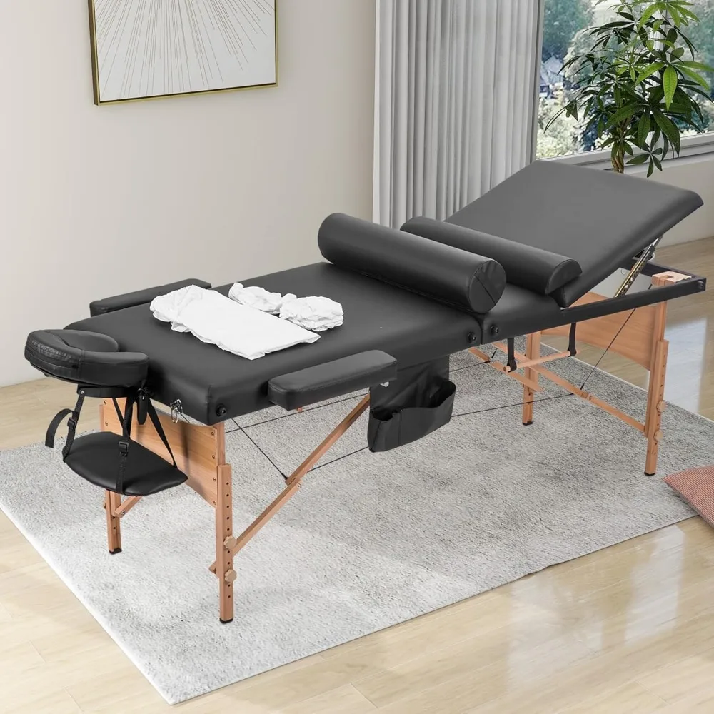 سرير تدليك طاولة تدليك محمولة سرير لاش قابل للطي ارتفاع قابل للتعديل طاولة سبا مع شماعة المناشف وحقيبة الزيت نصف مسند