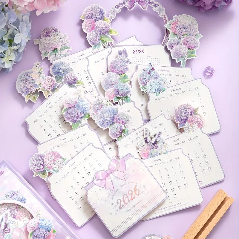 2026 زهرة الوقت الهمس ثلاثي الأبعاد زهرة التقويم تقويم خشبي ثلاثي الأبعاد التوضيح التقويم الشهري #3