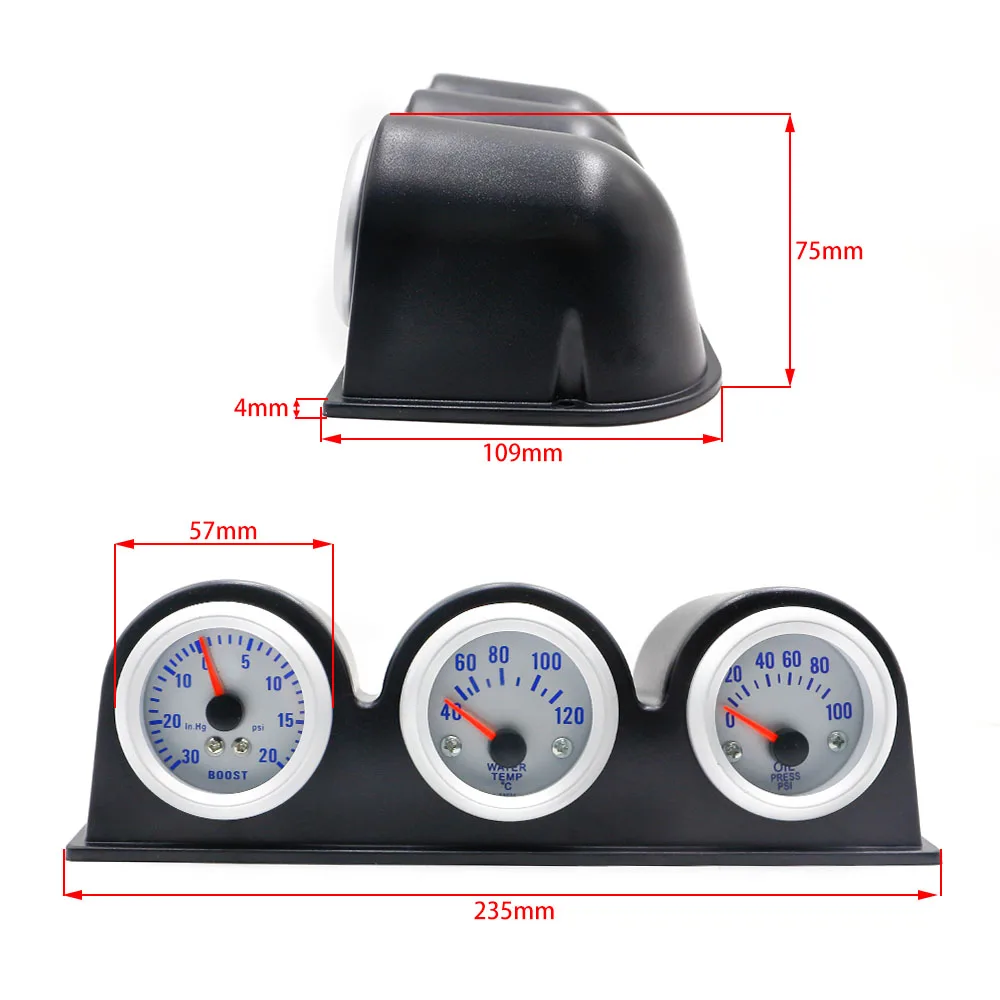 2'' 52MM Triple gauge kit Turbo boost Water Temperature Oil Pressure Gauge Car meter