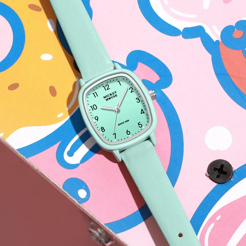 

Оригинальные наручные часы Disney с Микки Маусом, простые однотонные детские водонепроницаемые кварцевые часы 219