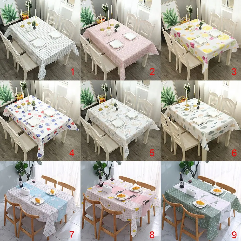 Plastic PVC Waterproof Oilproof Kitchen Dining Table Colth Rectangula Grid Printed Tablecloth Cover Mat Oilcloth Antifouling