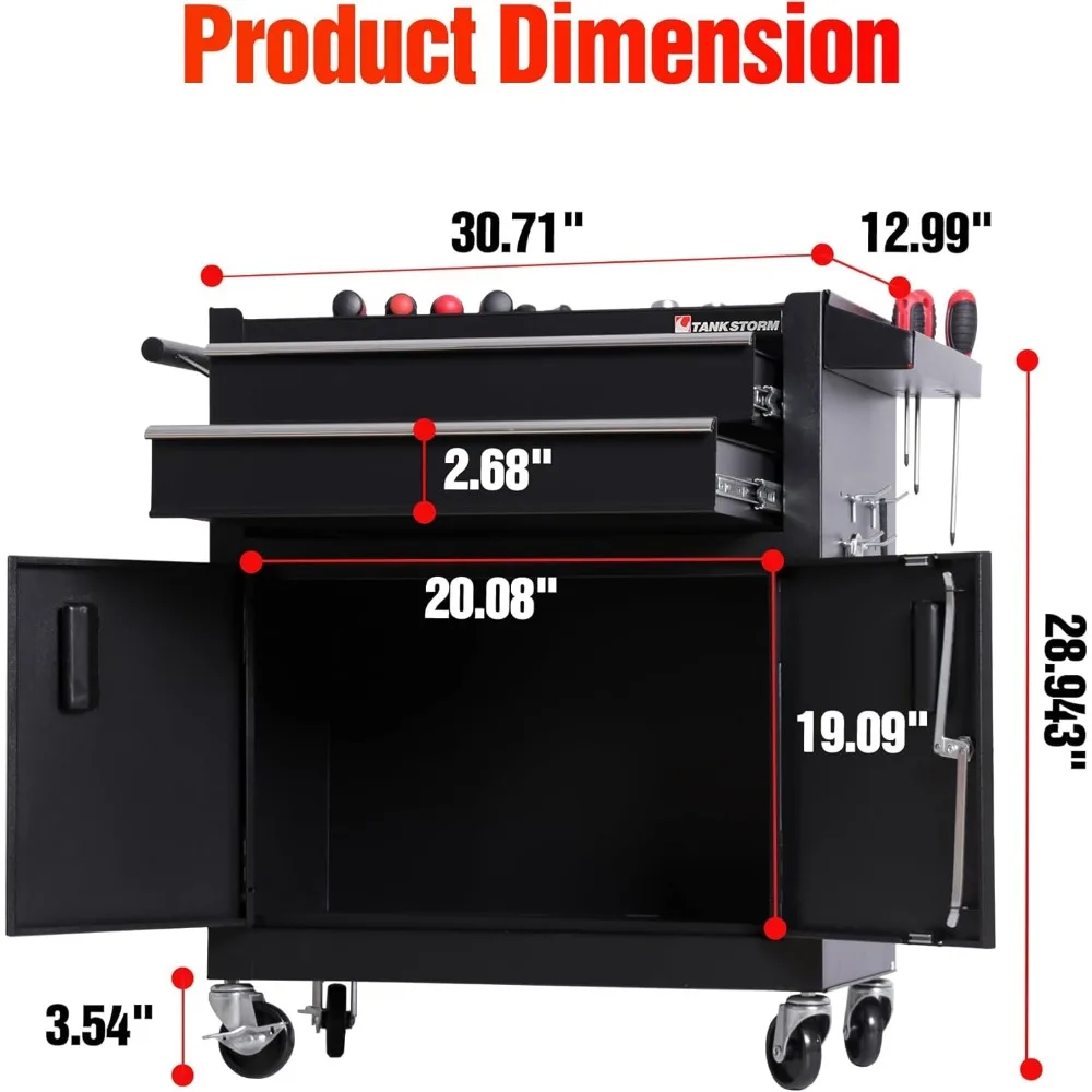 Прочный стальной комод для инструментов с запираемыми дверцами черного цвета (TZ12)