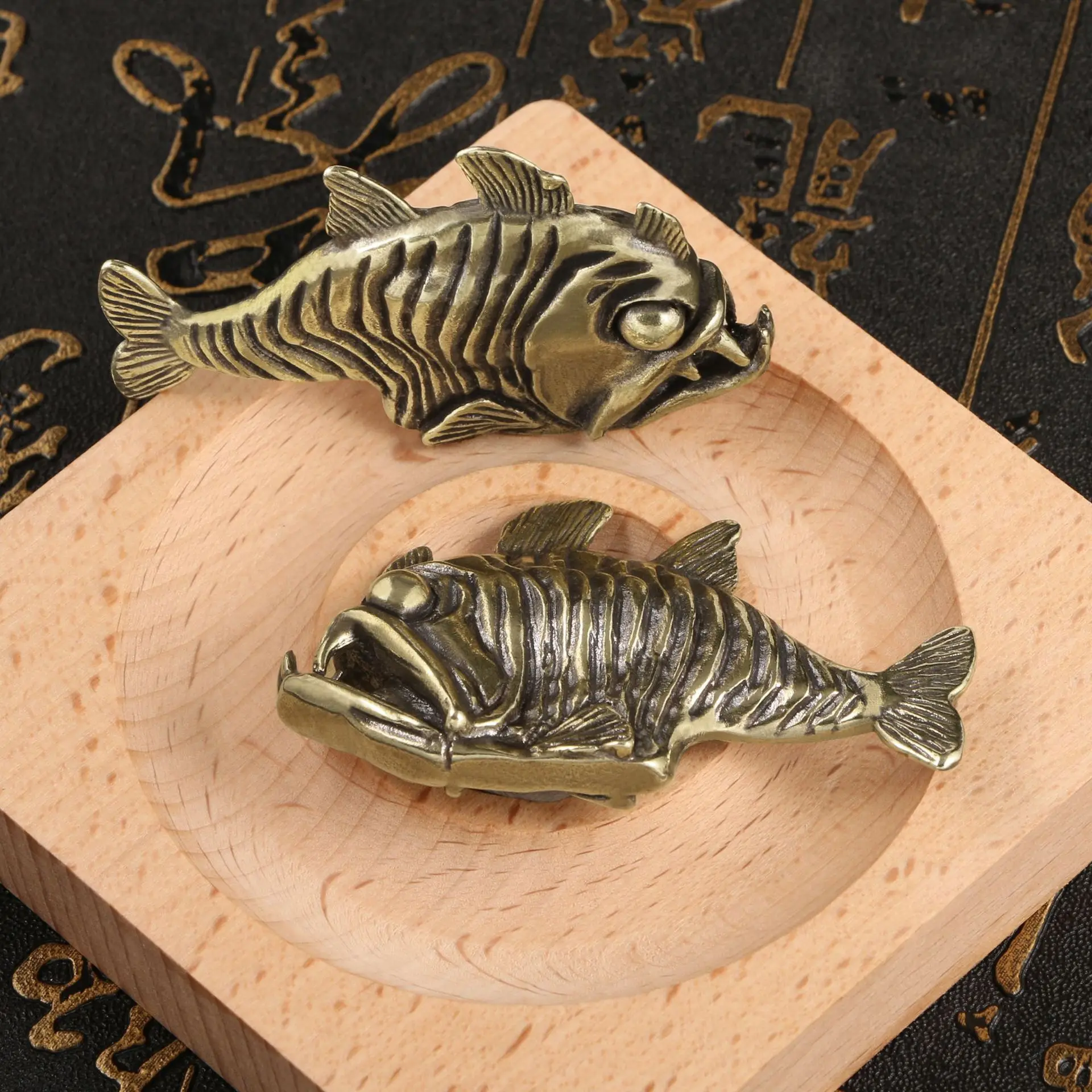Piranha Brass Desk Decoration Figure Ornaments Piranha Fish Tea Pet Copper Crafts Collection Decorative Figurines