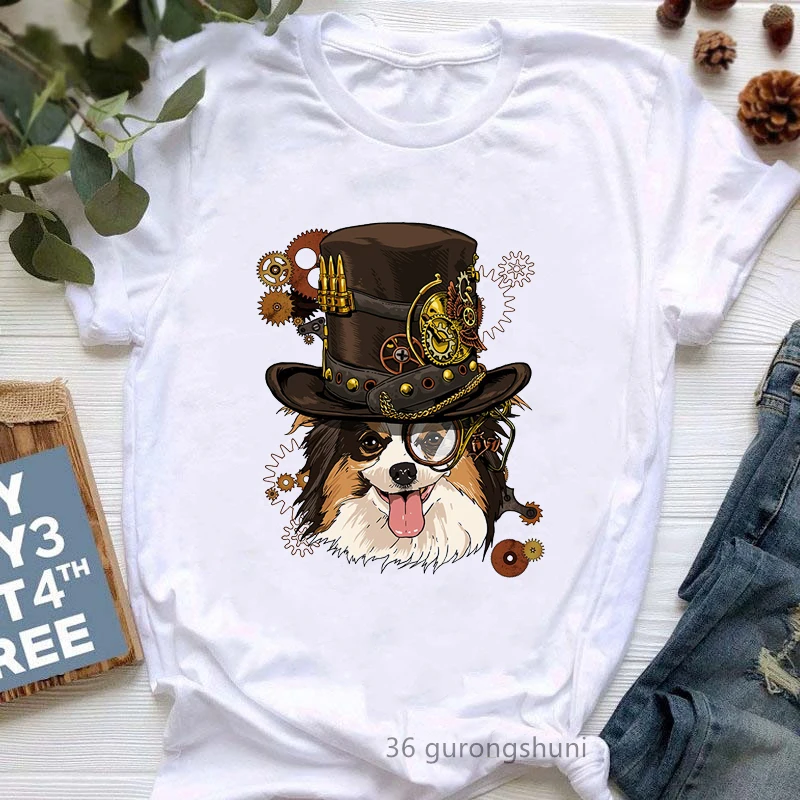 Vintage Papillon Dog Print Tshirt Women'S Clothing Harajuku Kawaii Dog Lover T Shirt Femme Summer Fashion Female T-Shirt Tops