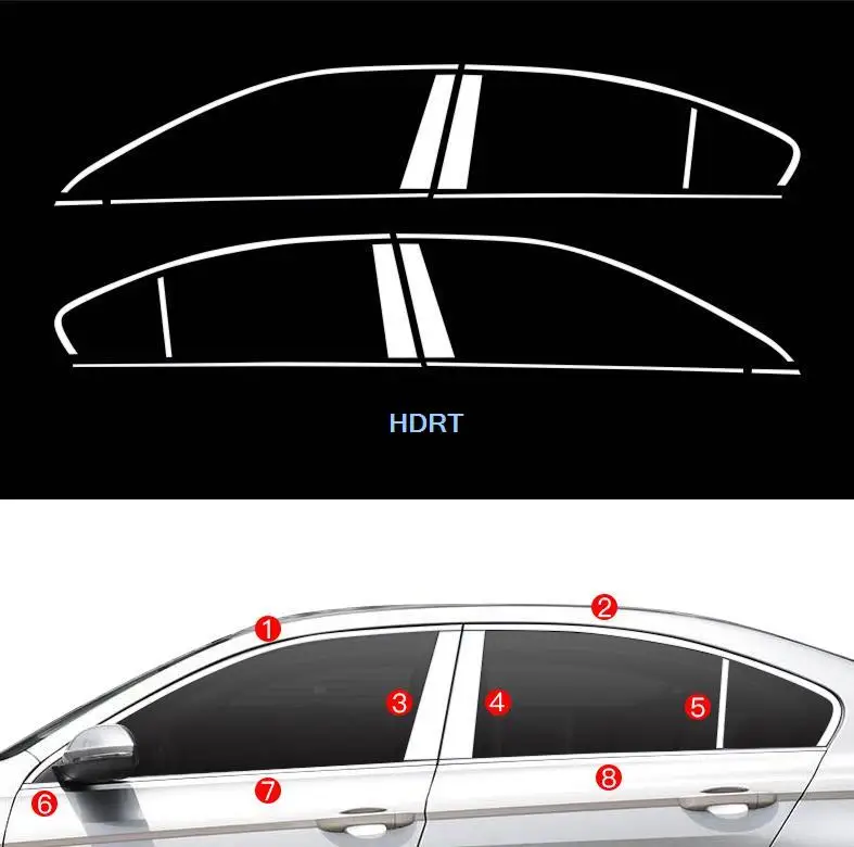 For Volkswagen Bora Jetta A5 Vento 2019 + Car Style Sticker Garnish Pillar Stainless Steel Window Middle Strip Trim Frame Hoods