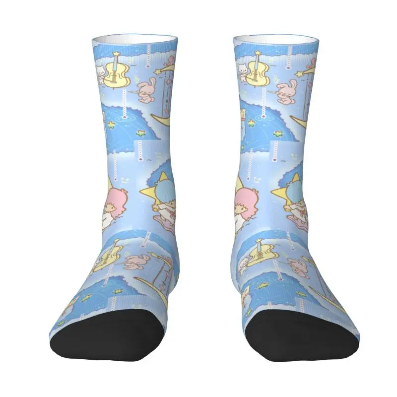 Custom Cool Mens Little Twin Stars Sanrio Cartoon Kiki Lala Dress Socks Unisex Warm Comfortable 3D Print Crew Socks