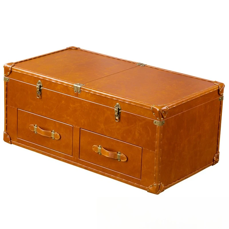 

Living room retro leather case simple modern American country storage old creative long coffee table